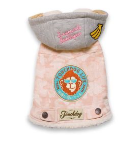 TouchdogOutlaw Designer Embellished Retro-Denim Pet Dog Hooded Jacket Coat (Color: Pink, size: large)