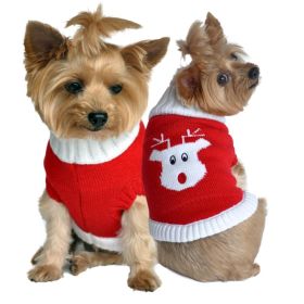 Dog Cable Knit 100% Cotton Sweater (Color: Red Rudolph Holiday, size: 2X-Large)